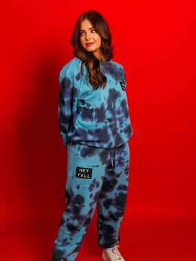 Addison Rae Blue & Purple Tie-Dye Fleece Joggers – Women’s Cozy Lounge Sweatpant